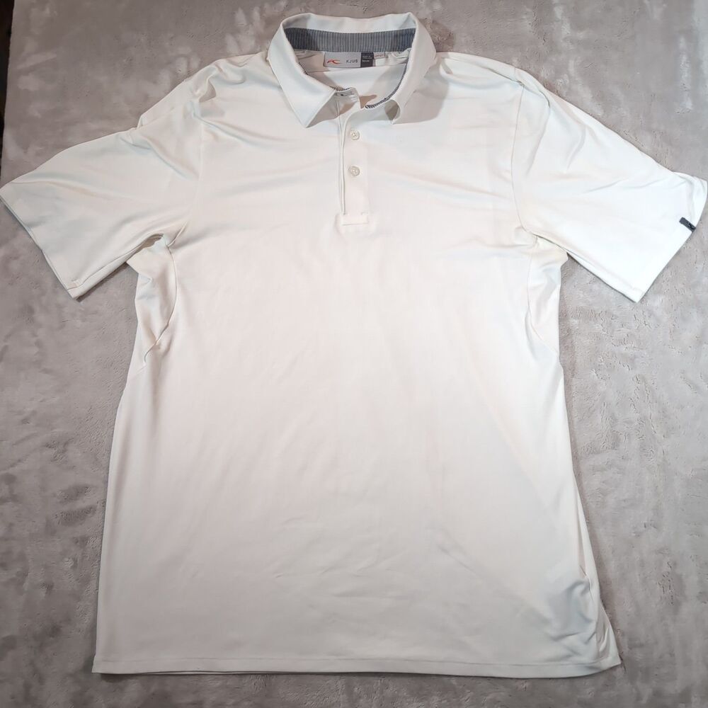 Kjus Solid Soren Polo Shirt Men's Medium White Performance‎ Golf Stretch